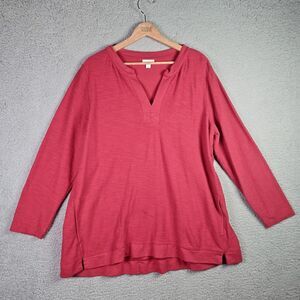 J Jill Tunic 3X Red Cotton Blend V Neck Soft Relaxed Long Sleeve Oversized Fall